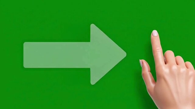 Hand pointing to direction indicator arrows on green background for navigation and guidance purposes in various contexts such as signage and user interface design elements effectively.