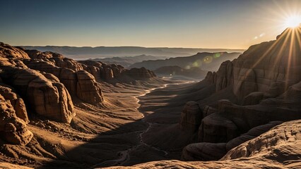 햇살 가득한 협곡 풍경, 웅장하고 고요함