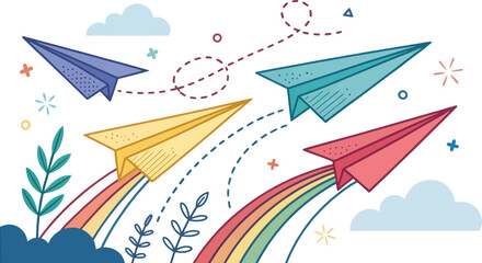 Colorful Paper Airplane Illustration for National Paper Airplane Day