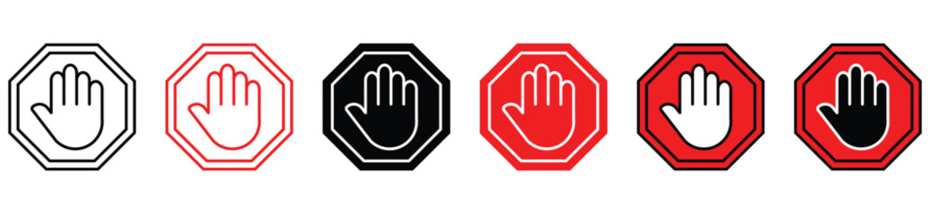 Stop Hand Warning and Restricted Access Icon Set