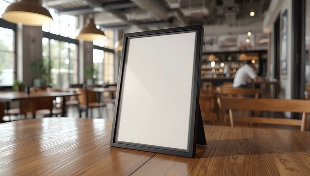 Mock up Menu Frame on Table Bar Restaurant Cafe Interior background