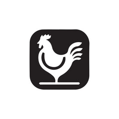 White chicken logo on black square background