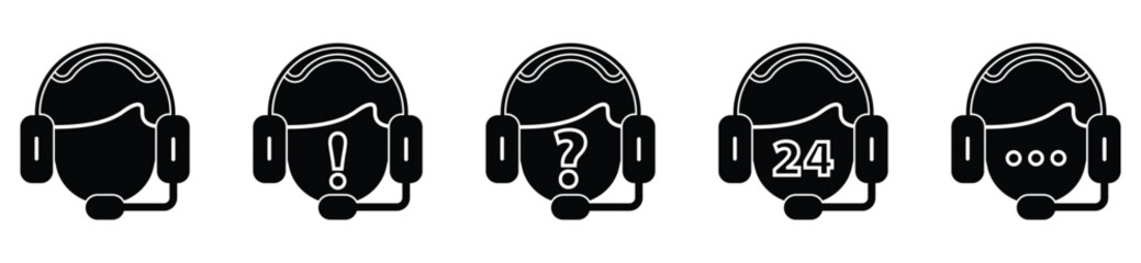 Customer Care Communication Icons Set with Headset and Message