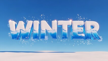 Winter wonderland scene with icy text and snowflakes falling