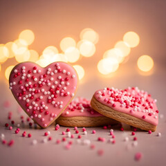 Valentine s day cookies with heart shaped treats and sparkling sprinkles