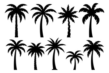 Obraz premium Tropical palm tree silhouettes collection set for summer beach and travel design