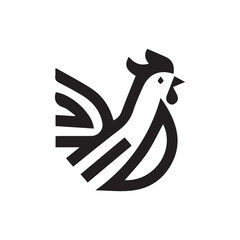 Minimalist black and white rooster in graphic line art style