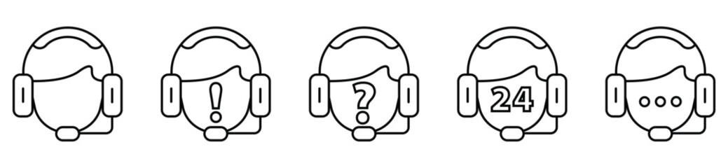 Simple Line Customer Service Icons Featuring Headphones and Live Chat