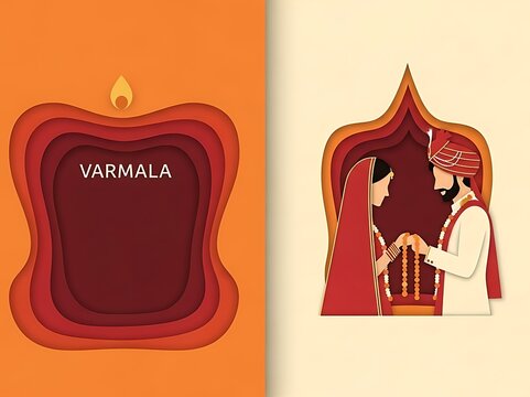 Traditional Indian wedding varmala ceremony with bride groom