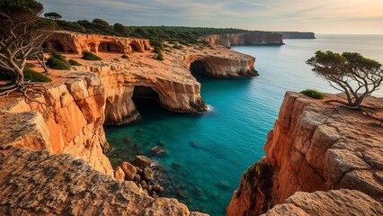 해안 절벽에 부딪히는 푸른 바다의 아름다움