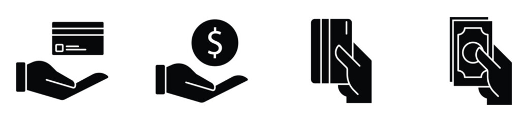 Hands with Credit Cards Vector Icons for Online Payment