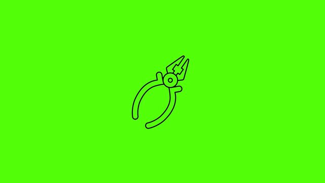 Pliers Tool Wire Cutting Repair Icon Animation On Green Screen Background