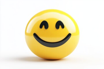 Fototapeta premium Bright yellow happy smiley face emoji icon, 3D rendered, cheerful, symbolizing happiness, positivity, good mood, satisfaction.