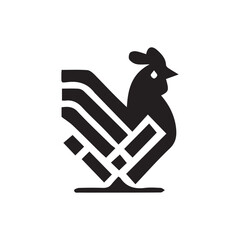 Stylized black rooster bird icon design on a white background