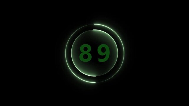 Green Neon Circle With Number 89 Inside On Black Background numeral count