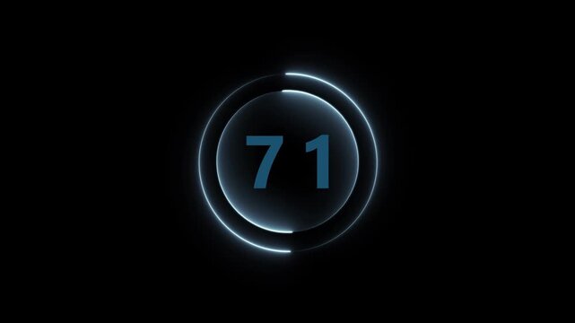 Glowing Neon Circle With Number 71 Centered On Black Background seventy one numeral