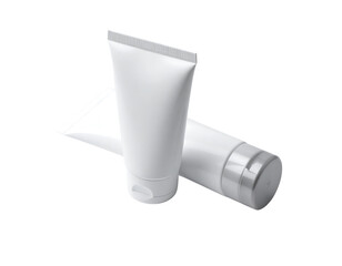 Two white cosmetic tubes on a white background.