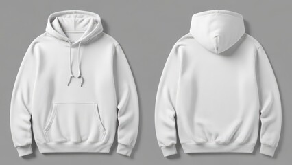 Blank white hoodie mockup with front and back views on a solid color background