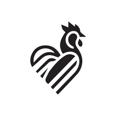 Stylized black rooster logo with heart shape for poultry business