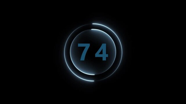 Bright Neon Circle Featuring Number 74 On Black Background seventy four numeral
