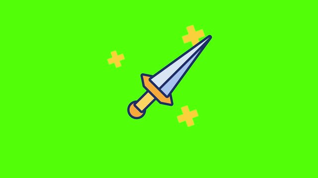 Mystical Dagger against vibrant green backdrop: A magical dagger with a golden hilt and a shimmering blade, set against a bright green backdrop, sparking curiosity and wonder. 