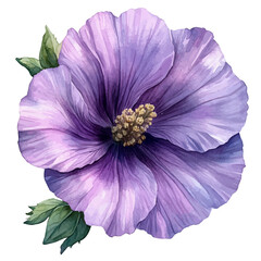 Naklejka premium Hollyhock Flower, elegant watercolor vector illustration with flowing lines and gentle color transitions, isolated on a white background.