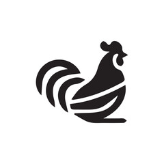 Stylized black rooster hen chicken isolated on white background