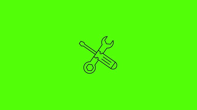 Screwdriver Wrench Crossed Tools Maintenance Icon Animation On Green Screen Background