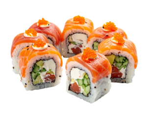 Delicious Salmon Sushi Rolls with Cream Cheese and Avocado.