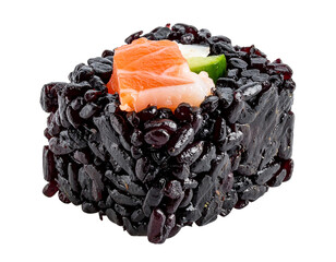 Black Rice Sushi Roll with Salmon and Cucumber Topping. © burhan