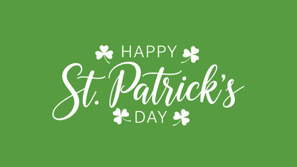 Happy St. Patrick's Day handwritten script with shamrocks on green background