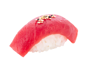 Delicious Tuna Nigiri Sushi with Sesame Seeds on White Background.
