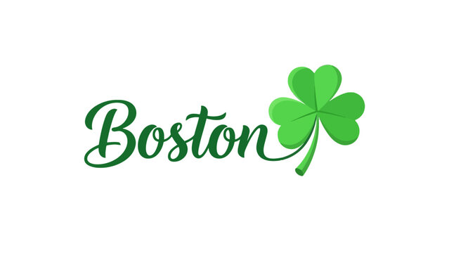 Green Shamrock and Boston Text - Symbol of Luck and Irish Celebration