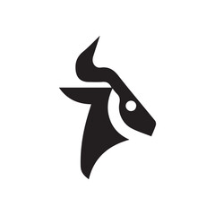 Minimalist black stylized bull or ibex head logo design