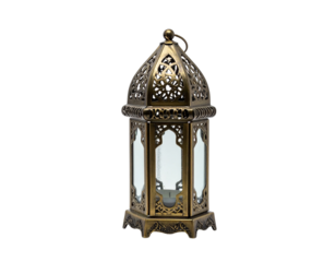 Ornate Moroccan Lantern with Intricate Metalwork and Glass Panels.