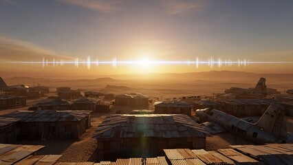 황량한 도시 위로 찬란하게 빛나는 일출