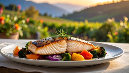 Gegrilles Fischfelt mit buntem Gem&uuml;se