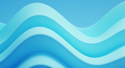 Abstract 3D rendering of flowing, pastel blue waves against a light blue background