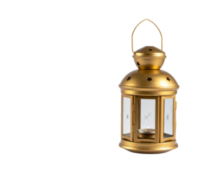 Golden Lantern with Glass Panels and Handle.