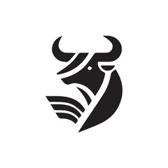 Stylized bull head logo design with wing element