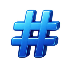 Obraz premium Glossy Blue Metallic Hashtag Symbol Isolated on Transparent Background