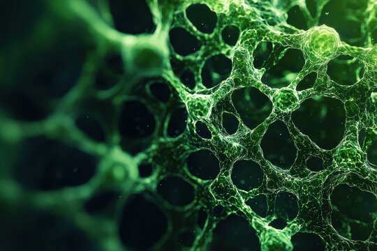 Abstract Green Organic Network Structure with Intricate Cells and Microscopic Detail. Biological Science and Nature Concept.