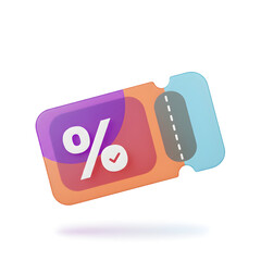 3D Isolated Discount Voucher Coupon with Percentage Symbol for Promotion Sale