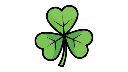 Fototapeta premium Stylized Green Shamrock Icon with Dark Outline and Vein Details on White