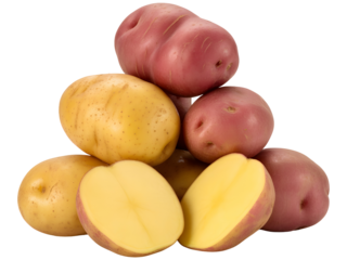 Freshly cut potatoes with skins on displayed for cooking and culinary use on a transparent background PNG