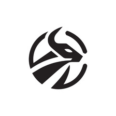 Minimalist black bull head logo design within a circular frame