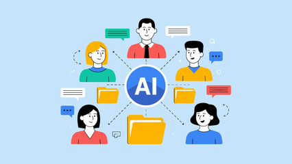 Fototapeta premium AI coordinating tasks across a team vector illustration