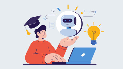 student using an ai tutor on a laptop, vector illustration for ai in education and personalized learning