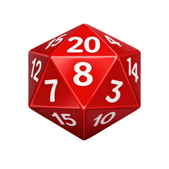 Red Twenty Sided Polyhedral Die With White Numbers