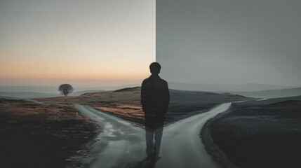 Division of Light and Darkness Symbolizing Choice and Inner Conflict